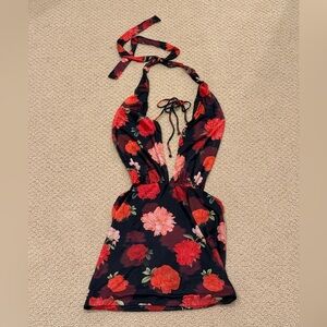 White Fox Boutique Black Floral Backless Dress